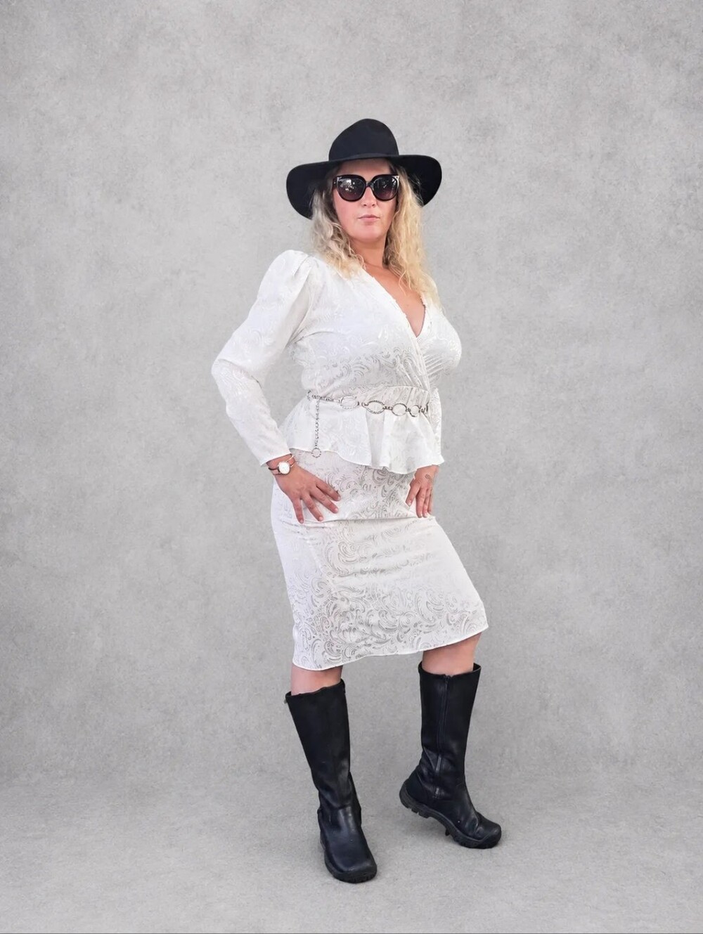 Vtg 80's White Satin Paisley Print Midi Dress Dynasty Power Dressing Glamour